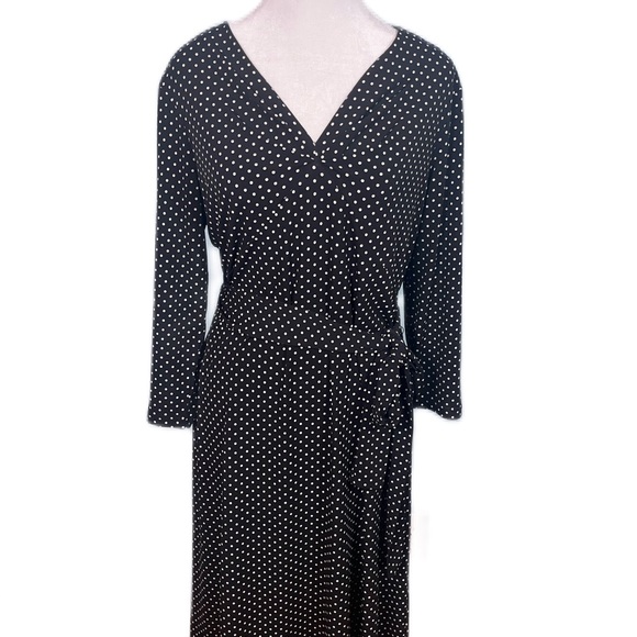 Talbots Polka Dot Wrap Dress Black White Petite 12P Career Casual Chic Pristine - Picture 1 of 5